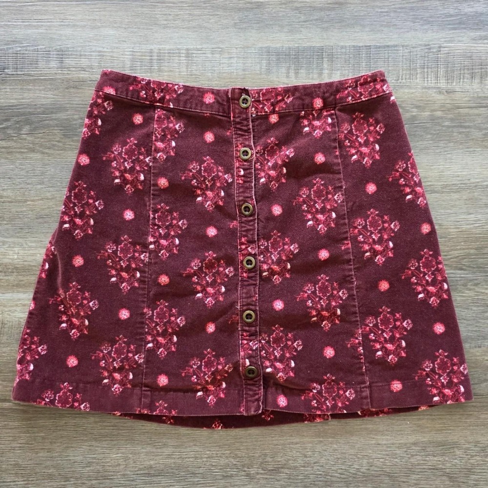 Hollister Burgundy Velvet Floral Button Down Mini Skirt 90s Grunge Whimsigoth S